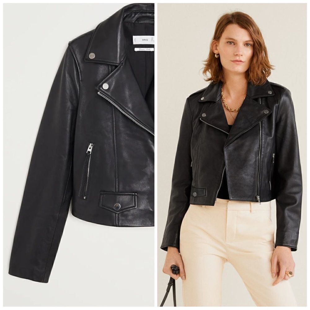 Mango Genuine Leather Biker Jacket New